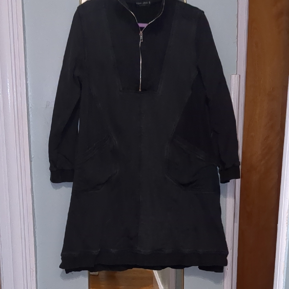 Black French Terry Sweatshirt Dress with Pockets, XL